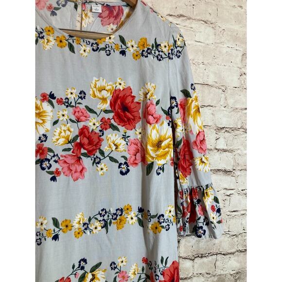 Old Navy Peasant Dress Womens Medium Gray Floral Bell Sleeve Lined Flowy Rayon - Picture 4 of 14